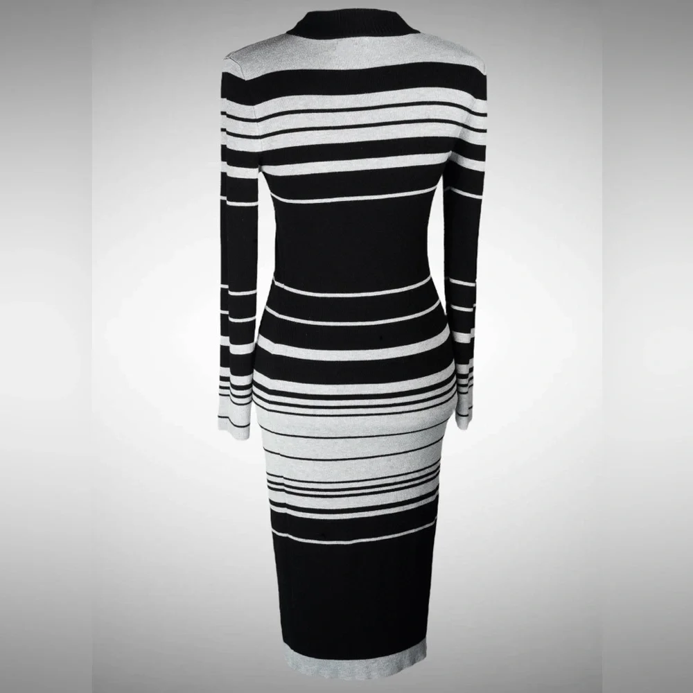 Love Always by FCT Black & Gray Striped Mock-Neck Sweater Midi Dress – Size XL - Picture 7 of 17